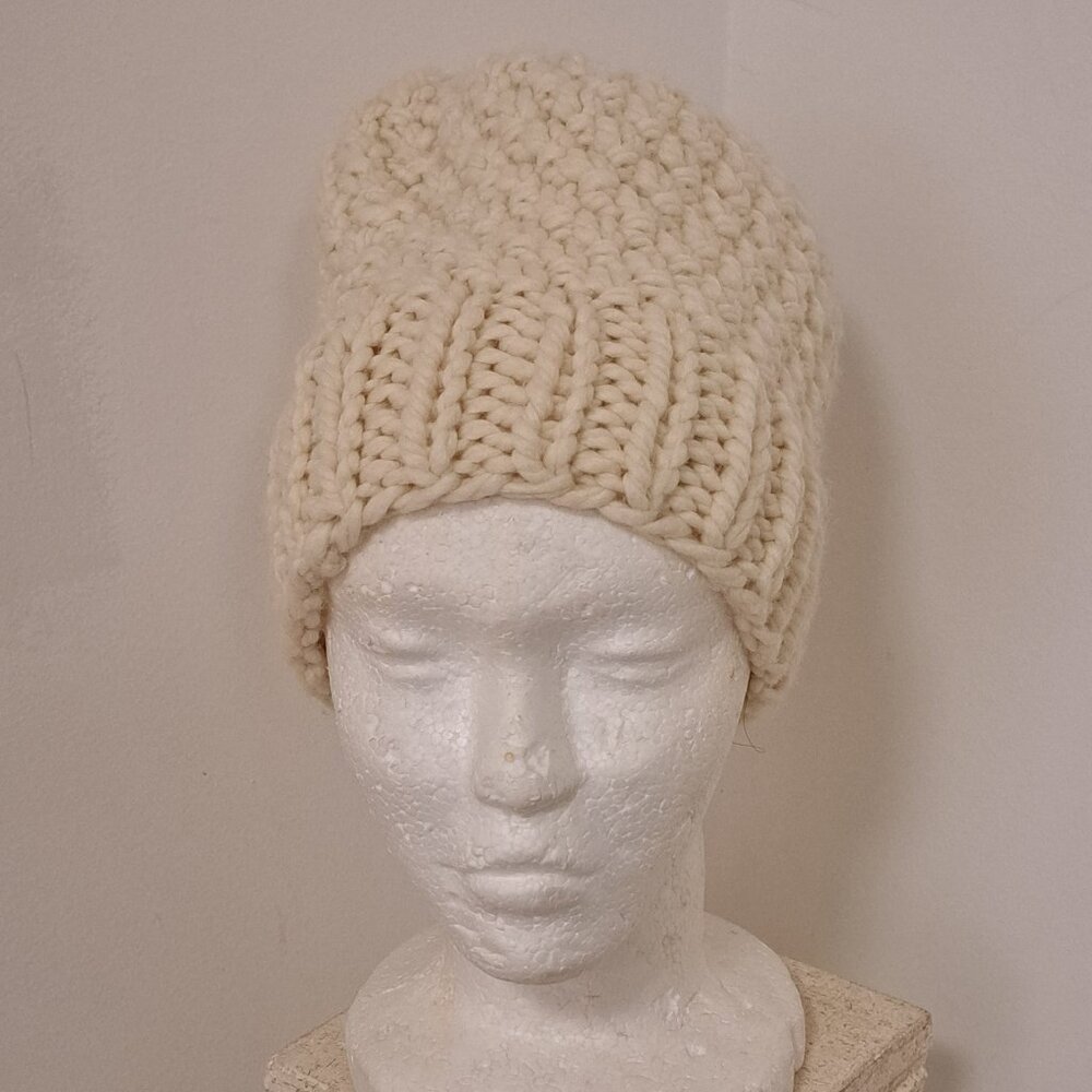 Hand-Crocheted Off White Slouch Hat